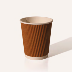 25 12oz Kraft Beige Ripple Double Wall Paper Cups - Recyclable