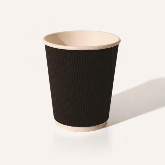 25 12oz Kraft Black Ripple Double Wall Paper Cups - Recyclable