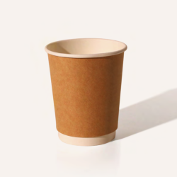 25 12oz Kraft Double Wall Paper Cups - Recyclable, Beige & White