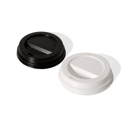 90mm Black / White Polystyrene Plastic Sip Thru Lids for use with 12 & 16oz cups (1000) 90mm Black / White Polystyrene Plastic Sip Thru Lids for use with 12 & 16oz cups (1000)