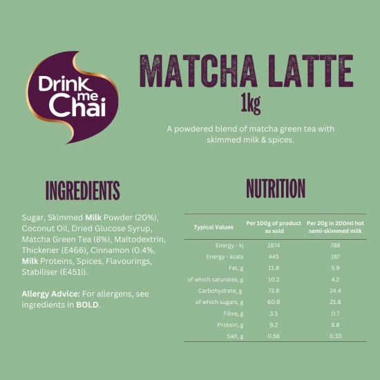 Matcha Chai Latte Powder - 4 x 1kg Professional Size