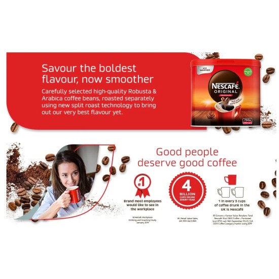 Nescafe Original Instant Coffee Granules (750g tin) - 416 Cups