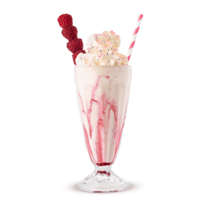 Shmoo raspberry & white chocolate milkshake in a glass